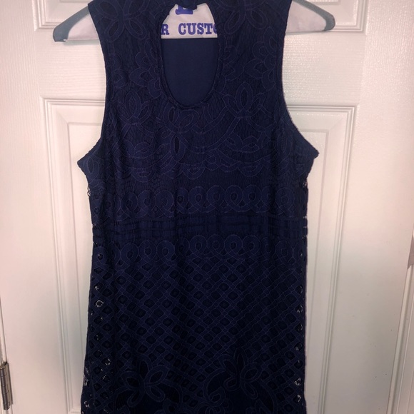 Navy blue midi dress with embroidered &slip under - Picture 2 of 4
